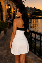 Claret Colorblock Strapless Mini Dress