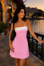 Claret Colorblock Strapless Mini Dress