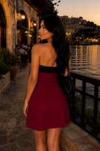Claret Colorblock Strapless Mini Dress