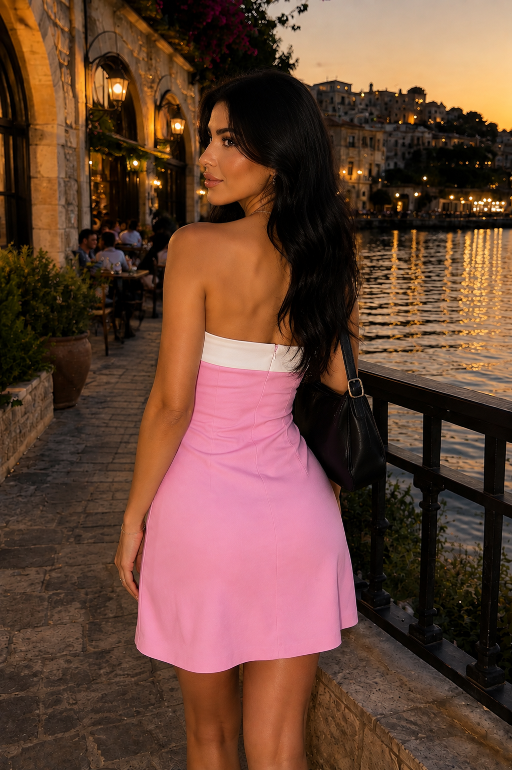 Claret Colorblock Strapless Mini Dress