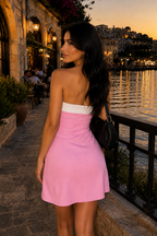Claret Colorblock Strapless Mini Dress