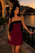 Claret Colorblock Strapless Mini Dress