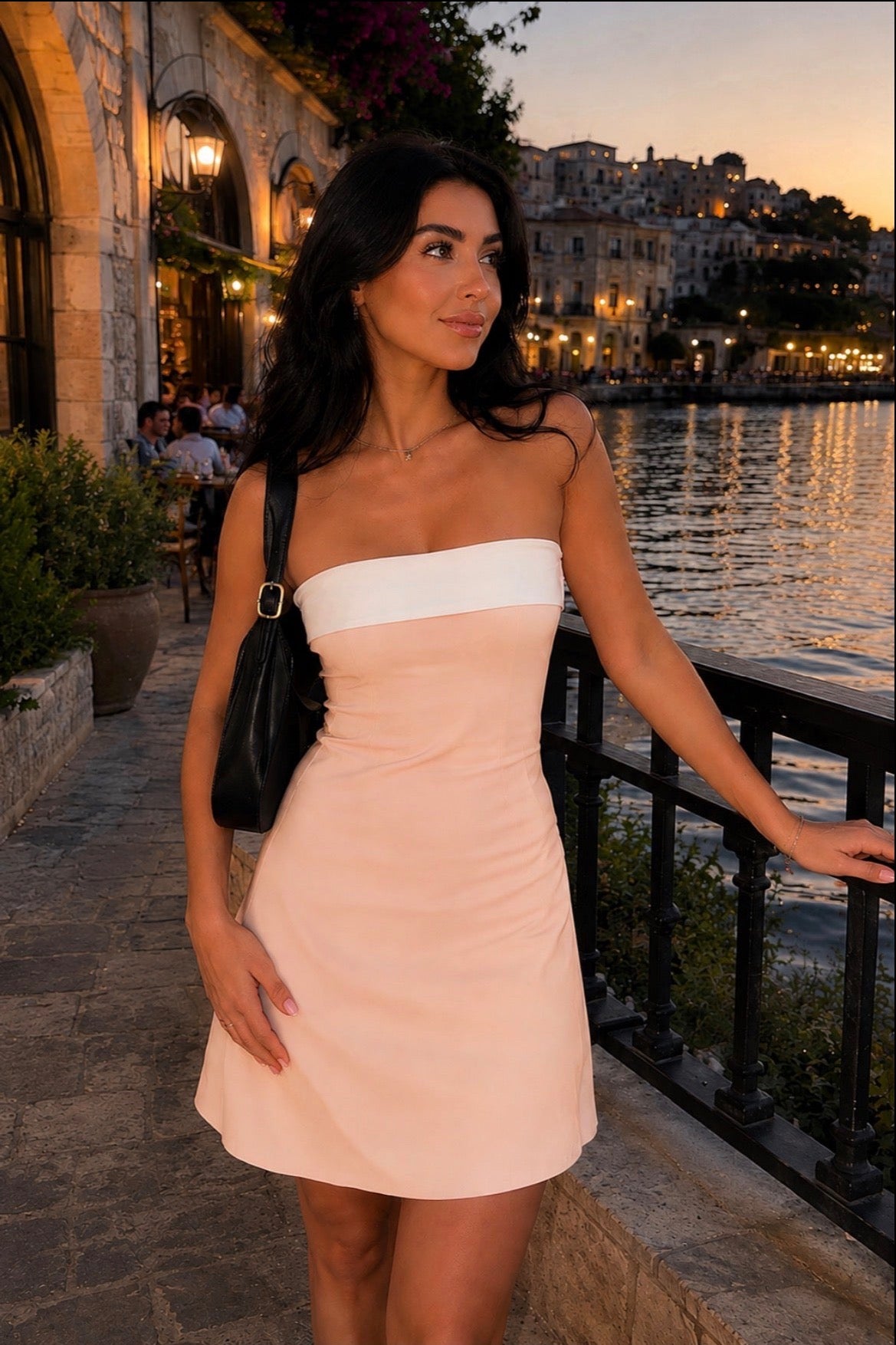 Claret Colorblock Strapless Mini Dress
