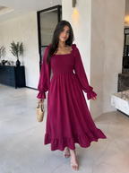 Chic 2026 Long Sleeve Long Dress Women Fashion Vestidos Casual Square Neck Horn Sleeve Big Pendulum Ruffle Edge Long Dress Y2K