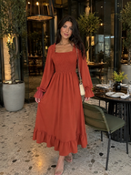 Chic 2026 Long Sleeve Long Dress Women Fashion Vestidos Casual Square Neck Horn Sleeve Big Pendulum Ruffle Edge Long Dress Y2K