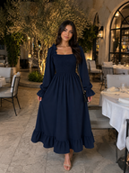 Chic 2026 Long Sleeve Long Dress Women Fashion Vestidos Casual Square Neck Horn Sleeve Big Pendulum Ruffle Edge Long Dress Y2K
