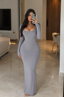 Women’s Long Sleeve Bodycon Maxi Dress – Scoop Neck Slim Fit Elegant Casual Dress