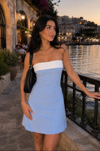 Claret Colorblock Strapless Mini Dress