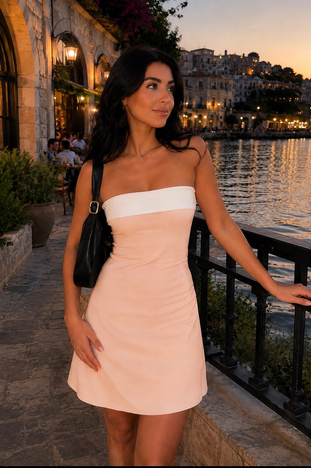 Claret Colorblock Strapless Mini Dress